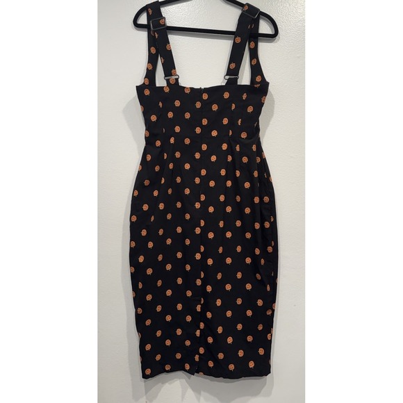 Unique Vintage Suspender Pumpkin Pencil Dress Large 10 12 Halloween Retro Pin Up - Picture 3 of 8
